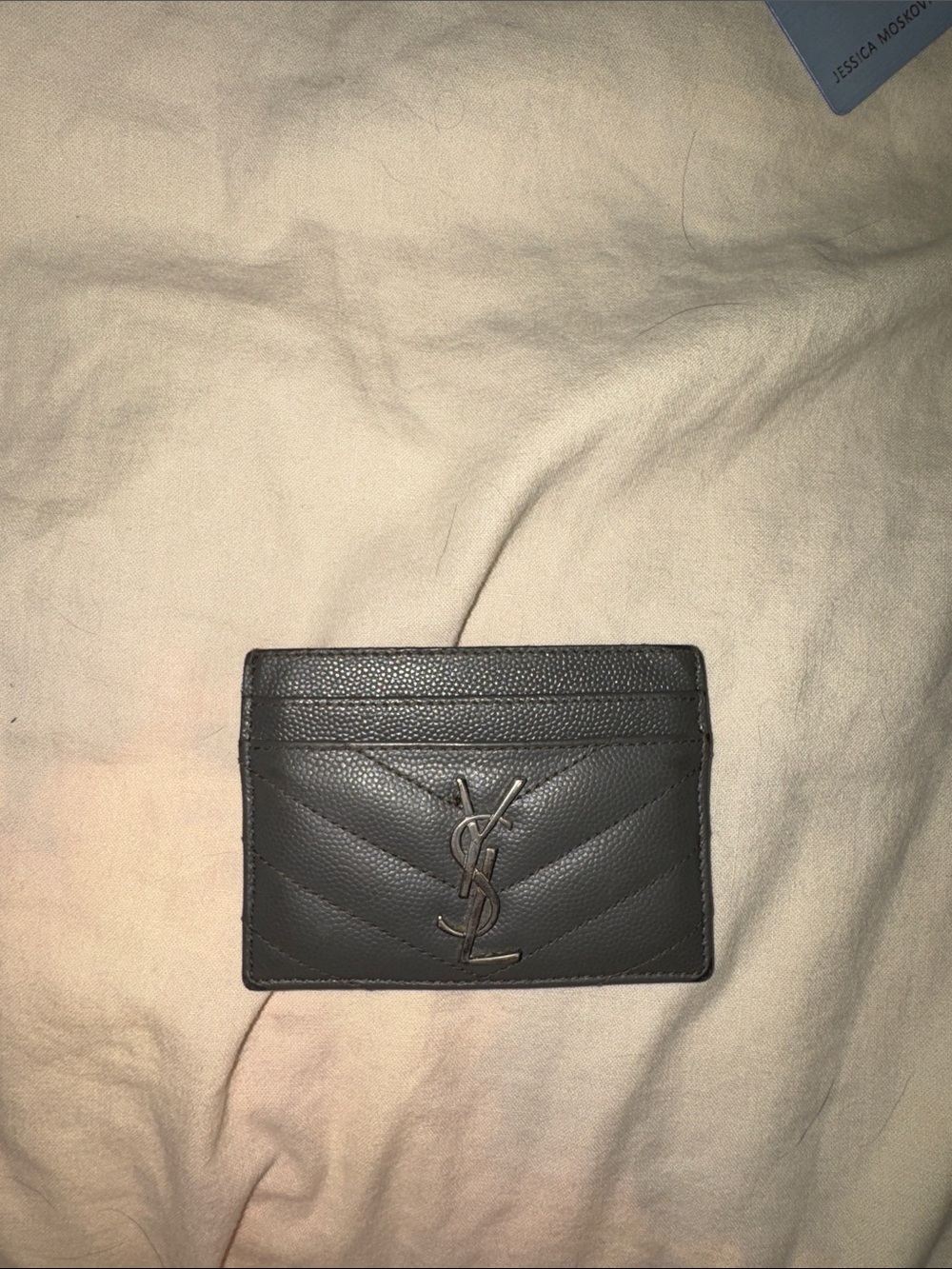 YSL Gray Quilted Leather Card Holder